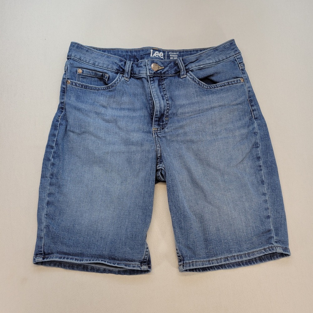 Lee Bermuda Shorts Womens 10M Blue Denim Mid Rise Regular Fit Stretch